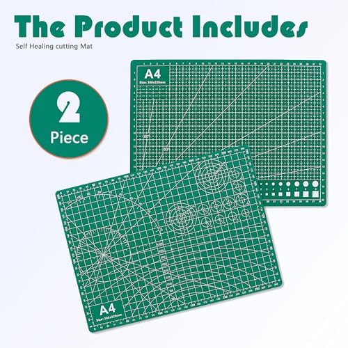 2 Packs Cutting Mats, A4 12'' x 9'' Double Sided Cutting Mat, Non-Slip 5 Layers PVC Cut Mat for Craft Art Projects Fabric Sewing, Scrapbooking Mat
