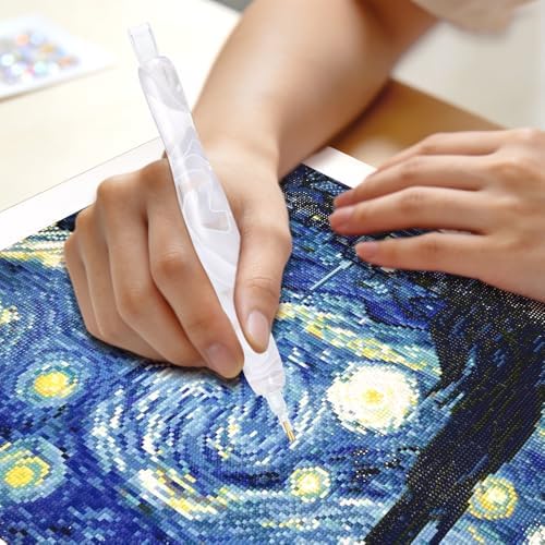 RaySoar Diamond Painting Art Drilling Dot Pen with Tips Nibs Placers Tool Accessories for Adults, Gem Rhinestone Picker Stylus Clear White