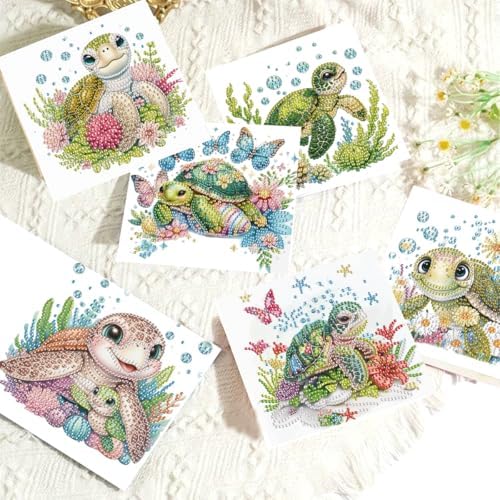 LSQFS 6Pcs Sea Turtle Diamond Art Cards with Envelopes,5.9x5.9in