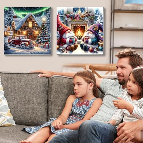 4 Pack Christmas Paint by Numbers Kit for Adults with Framed,Snowman Gnome Candy Cane Paint by Number with Wooden Easel DIY House Truck Christmas Tree Adult Paint by Number Kits for Wall Decor10x10in
