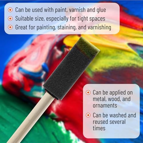 Bates- Foam Paint Brushes, 1 Inch, 200 Pack, Wooden Handle, Sponge Brushes for Painting, Staining, Varnishes, Gluing and DIY Craft Projects on Wood, Metal & More