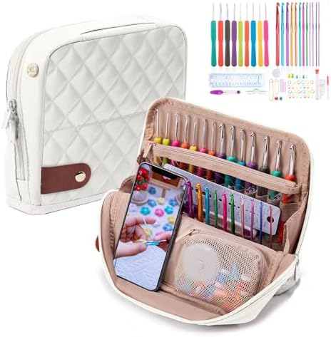 82Pcs Crochet Hook Set with Storage Case - Stand Up Crochet Hook Case with 20 Size Crochet Hooks & needles, Crochet Accessories - Crochet Needles Set for Crochet Lovers, Crochet Kit for Beginners