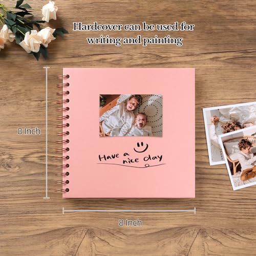 potricher 8 x 8 Inch DIY Scrapbook Album 40 Pages with Kraft Paper, Pink | Thick Kraft Paper Scrap Book Photo Albums, Memory Book for Wedding, Anniversary, Baby, Family, Travel, DIY Projects