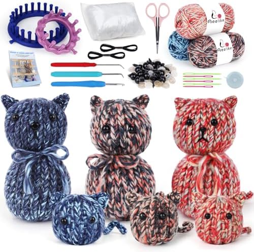 Aeelike Beginner Round Loom Kit,Vedio Learn to Knit Cat,Family Craft Gift
