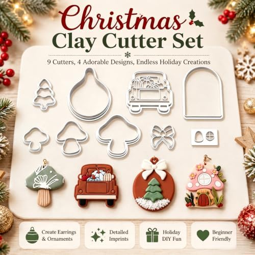 9Pcs Christmas Clay Cutters for Earrings & Ornaments