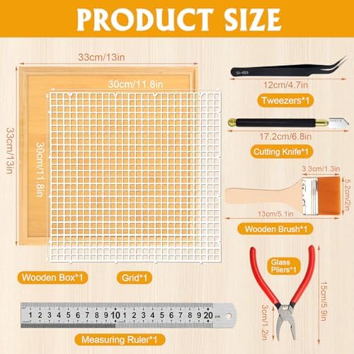 Stained Glass Cutting Mat, 12"x12" Stain Glass Tools and Supplies, Large Cutting Board for Crafting, Includes Cutter, Brush, Ruler, Tweezers, Pliers