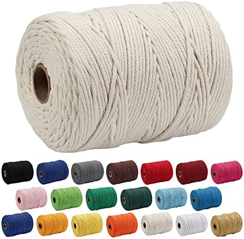Natural Macrame Cord 3mm x 109yards Colored Macrame Cord 2mm/3mm/4mm/5mm/6mm Macrame Cotton Cord, Twisted Macrame Yarn, Soft Craft Cord Macrame Rope Macrame Supplies (Olive Green, 5mm*109Yards)