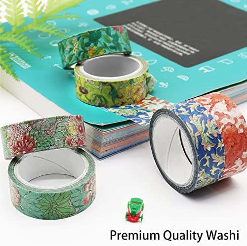 Berkin Arts 12 Rolls Art Floral Designs Washi Tape Set - 15 mm Wide Decorative Adhesive Masking Tape Cloisonnism for Bullet Journal Colorful Damask Pattern Intricate Colorful Owen Jones Series