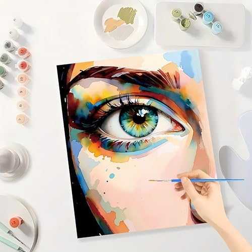 Colorful Eye Paint by Numbers Kit for Adults - DIY Abstract Portrait Painting on Canvas 8x12In, Framed Acrylic Paint Set, Suitable for Beginners, Vibrant Art Kit for Home Decoration or Gifts