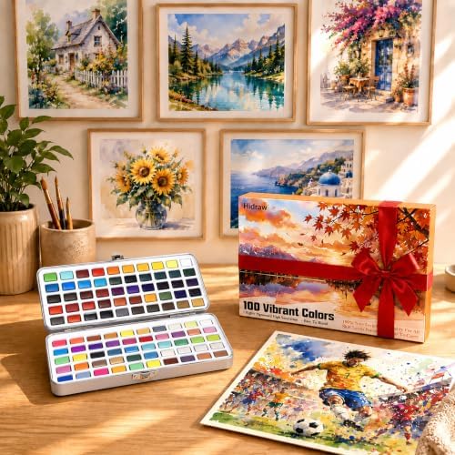 100 Colors Watercolor Paint Set – All in One Painting Supplies with Mixing Palette & Water Brushes – Travel Water Color Set for Adults, Painting Sets, Art Supplies for Painting – Art and Painting Supplies - Gift Idea
