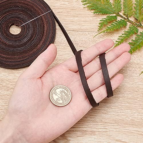 GORGECRAFT 197Inch 6mm Dark Brown Flat Genuine Leather Cord Leather String Full Grain Cord Lace Cowhide Leather Strips for Jewelry Making DIY Craft Projects Belts Keychains