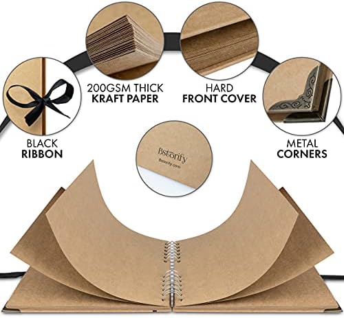 Bstorify Scrapbook Album 60 Pages (8 x 8 Inch) Brown Photo Album Scrap Book | Hardcover with Corner Protectors, Memory Book with Thick Kraft Paper Ideal for Your Scrapbooking Albums, Art & Craft Projects