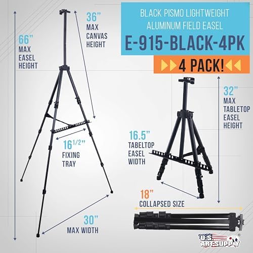 U.S. Art Supply 66" Black Metal Tripod Easel Display (4 Pack)