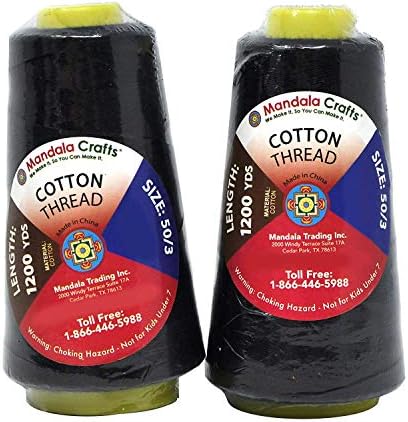 Mandala Crafts Black Mercerized Cotton Thread Cones for Sewing Quilting