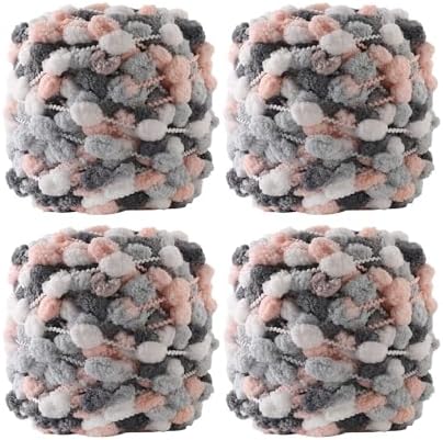 Hand-Woven Ball Yarn, 4 Pack, 380g Total, for Blankets, Cushions, and Pet Nests, Fluffy Chunky Craft Yarn (Kitten)