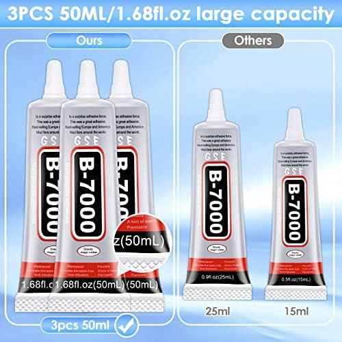 B7000 Glue for Rhinestones Crafts, 3PCS Clear B-7000 Super Jewelry Glue