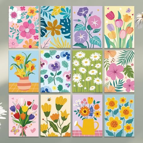 Louise Maelys 5x7 Inch Pre Drawn Canvas to Paint,12 Packs Floral Theme