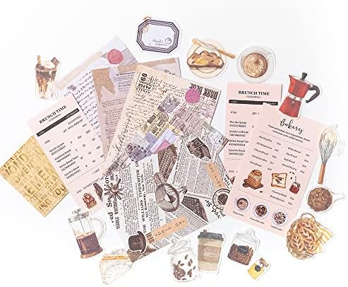 Aldieco 260pcs Vintage Scrapbooking Stickers Pack, DIY Retro Journaling Supplies Stickers kit,Scrapbook Paper Accessories,Coffee Scrap Book Washi Paper Stickers(nuanjushouji)