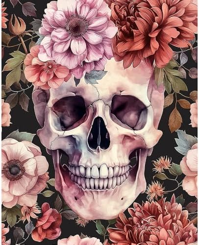 Natuyalo Paint by Numbers Kit for Adults - Paint by Number on Canvas Without Frame, Skull and Flowers DIY Acrylic Painting for Ideal Gift Home Wall Decor (16x20 Inch)
