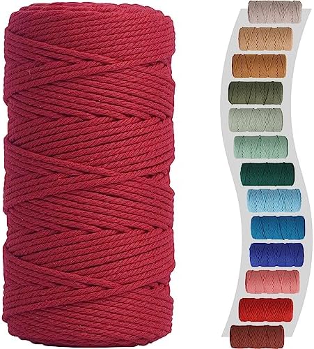 NOANTA Red Macrame Cord 3mm x 220yards, Colored Cotton Rope Macrame Yarn