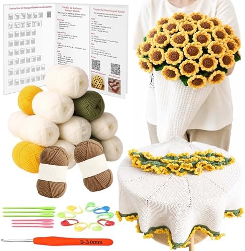 Yarniss Sunflower Crochet Blanket Kit for Beginner with Istruction&Tutorial