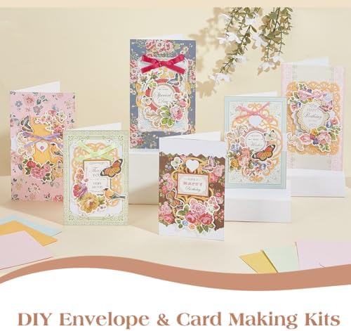 AHANDMAKER Handmade Greeting Card Making Kits, DIY Thank You Card Set Flowers Theme Paper Envelopes Cards Stickers for Christmas Thanksgiving Mother's Day Birthday Gifts Crafts Decorations