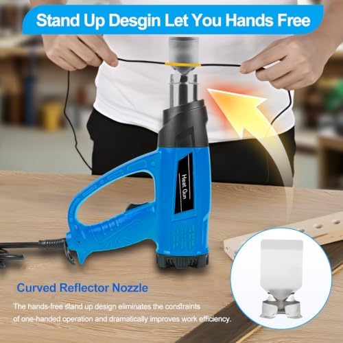 【1800W・140℉~1112℉】Heat Gun (60℃-600℃) Fast Heating Heavy Duty Hot Air Gun Kit Variable Temp Control Overheat Protection with 5 Nozzle for Crafts, Shrink Tubing, Stripping Paint, Resin, Soldering
