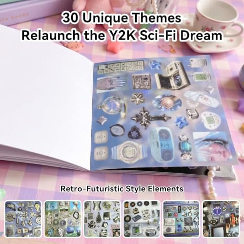 30 Sheets 600+ Pcs Vintage Cyberpunk Stickers Book for Journal Scrapbook