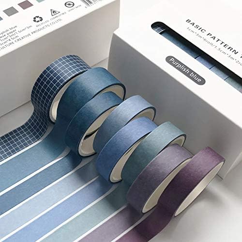 ZDOLAKIDS 8 Rolls Washi Tape Set Basic Solid Color Purplish Blue Adhesive Decoration Label for Journaling Scrapbooking Planner Journals DIY Art Crafts Letter Card Envelope Gift Box Sealing