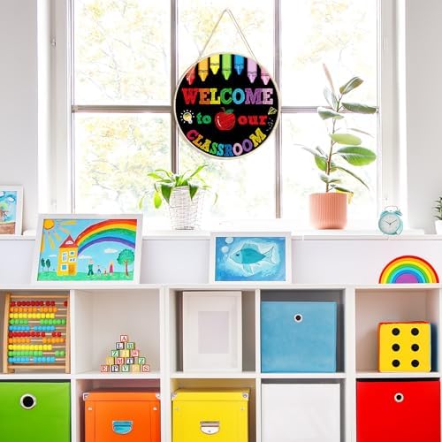 Large Welcome Sign for Classroom Decoration Crafts Hanging to Paint DIY Blank Unfinished Back to School Door Wreath for Front Door Wall Signs Welcome to Our Class Signs for Teacher Supplies