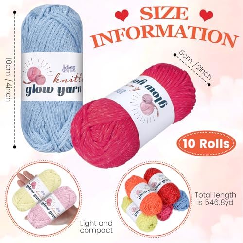 WILLBOND 10 Rolls Glow in The Dark Yarn for Crocheting, Vibrant