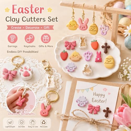 Easter Farm Clay Cutter Set for Polymer Clay Earrings – 11PCS Easter Animal & Spring Shape Cutters for DIY Jewelry Making, Earrings, Charms & Crafts