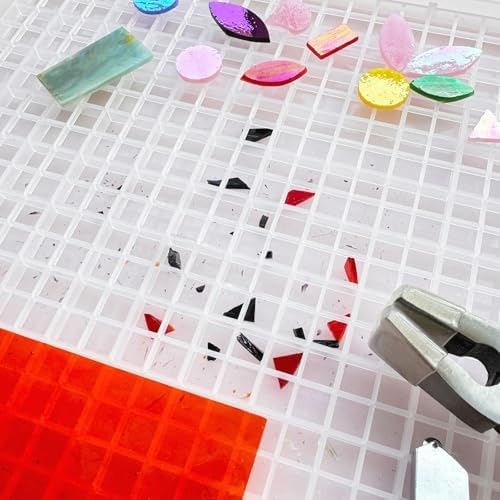 Stained Glass Cutting Mat with Tray, Great for Scoring and Cutting Glass, Catching Glass Shards in Grids, Removable Double-layer Design, Easy to Clean, Stained Glass Cutting Tools Supplies(12''x12'')