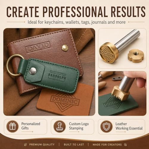 KAINSY Custom Leather Stamp Personalized Leather with Logo Text Hammer Press Leathercrafting Tool Metal Brass Embossing Stamp for Leather Craft Deep Engravings Gift Craftman Dad Husband Boyfriend