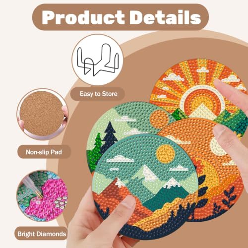 8 Pcs Landscape Diamond Art Coasters Kits, Diamond Painting Coasters