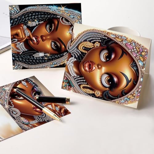 AiYuanzsh 6 Pcs 5D Diamond Painting Greeting Card Kits, Luxury Black Beauty Design DIY Diamond Art Greeting Cards with Envelopes, Handmade Rhinestone Cards for Adults Birthday & Festival Celebration