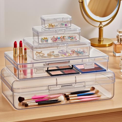42 Pieces Mixed Sizes Rectangular Empty Mini Clear Plastic Organizer Box