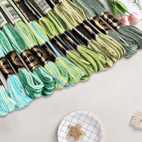 12 Skeins 105 Yards Green Embroidery Thread Variegated Cross Stitch Floss Bulk 6 Ply Polyester Yarn Colorful Friendship Bracelet String for Sewing Making Needlecraft Knitting Stitching DIY
