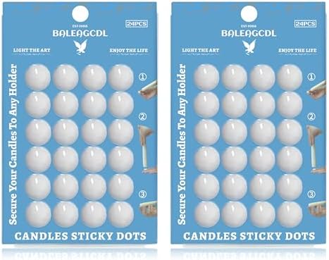 Taper Candle Sticky Dots - White Wax Candle Adhesive Dots for Secure Candle Placement - Easy Clean and Traceless Adhesive for DIY Projects - Pack of 48