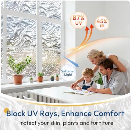 rabbitgoo Frosted Glass Window Privacy Film, Wave Pattern, 35.4" x 78.7"