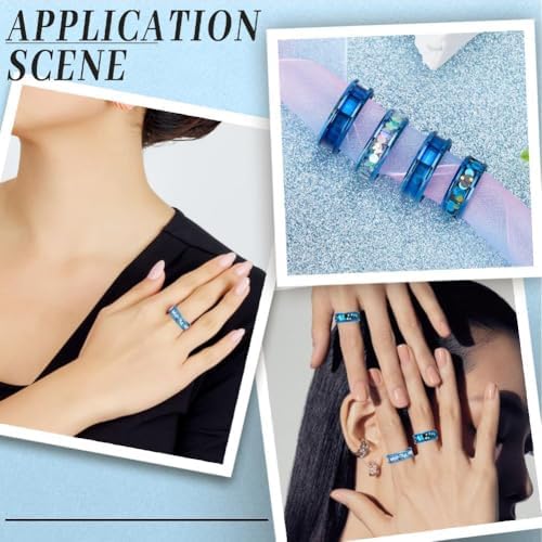 SUNNYCLUE 1 Box 18Pcs Inlay Ring Blanks Blue Stainless Steel Grooved Ring Blank US Size 7/8/9/10/11/12 Finger Findings Settings for Jewelry Making Kits DIY Craft Supplies