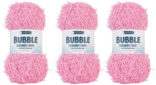Makromecity Bubble Scrubby Yarn - 100% Premium Polyester Yarn for Crocheting and Knitting - 3.5 Oz (100g), 98 Yds (90m) - Ideal for Dishcloths, Crafting & Bath Washcloths (Sugar Pink, 3 Skeins)
