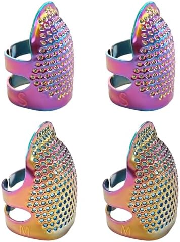 ZESION 4Pcs Sewing Thimbles, Adjustable Metal Thimbles for Hand Sewing Finger Protector, Quilting Craft Accessories for Knitting Needlework DIY Tools, Dazzling(2 Sizes, S/M)