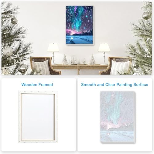 SENQAO Christmas Paint by Numbers for Adults Framed, Aurora Landscape Adults' Paint-by-Number Kits, Adult Paint by Number Kits on Canvas, Acrylic Number Painting for Home Decor, 8x12inch