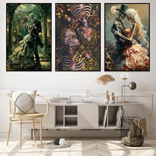 Axquilon 3 Packs Skull Couple Framed Paint by Numbers Kit for Adults 8x10in