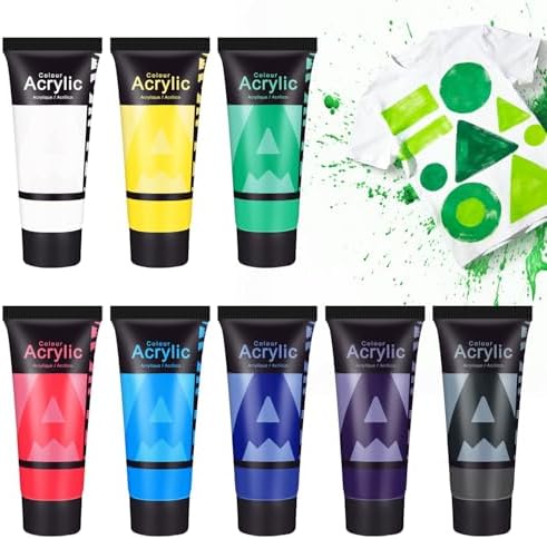AUREUO Fabric Paint Set - 8 Colors x 0.71 Fl Oz / 21ml - Permanent Fabric Paint for Clothes, Non-Toxic Textile Paint for Canvas, Tote Bags, Shirts, Shoes, Jeans