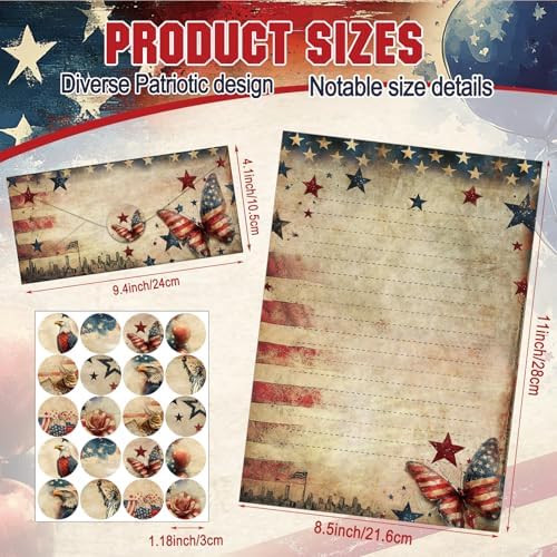 TaoBary 160 Pcs Patriotic Stationery Paper and Envelopes Set, 8.5 x 11''
