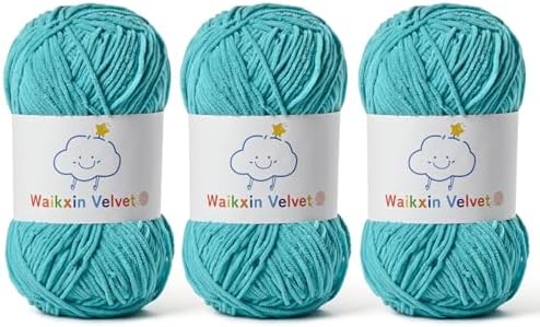 3 Pack Fluffy Chenille Yarn for Crocheting，Baby Yarn for Crocheting Soft，150g/5.28oz Velvet Amigurumi Yarn ，Fingering Weight Yarns for Crocheting Baby Blankets、DIY Craft.(3 Lake Blue)