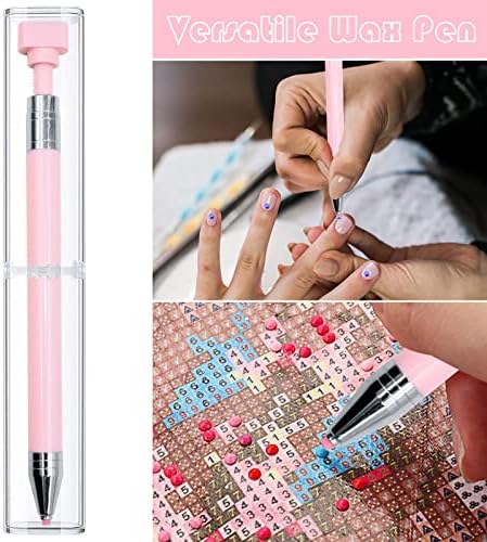 ZYNERY Diamond Painting Pen with Wax, Refillable Wax Pen, Rotating Glue Point Drill Pen for Nail Art Rhinestones, Diamond Art Accessories and Tools, Quickly Pick Up Beads Gems (Pink)