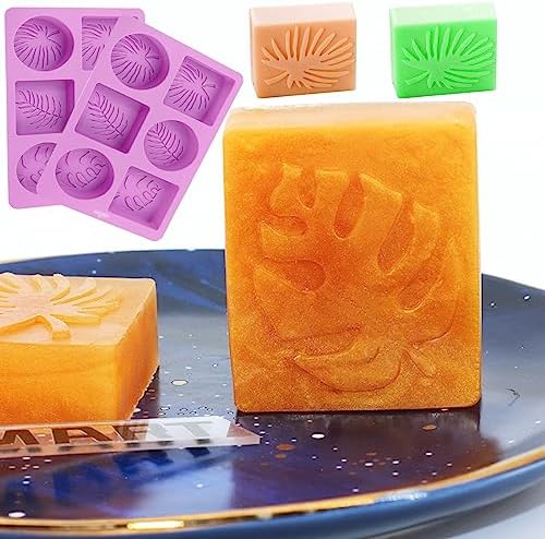 Tropical Leaf Soap Molds, 2 Pack Leaf Embossed Silicone Mold 12-Cavity | Rectangle & Ellipse Shapes Soap Bar Mold for Candle Lotion Bath Bombs Resin, Non-stick Baking Molds, Hawaii Style Design